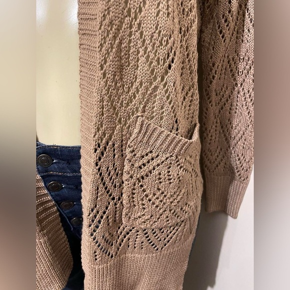 Pink Rose Tan Open-Front Cardigan Sweater - Picture 4 of 5